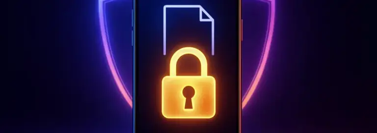 Data protection banner: a phone screen with a lock symbol